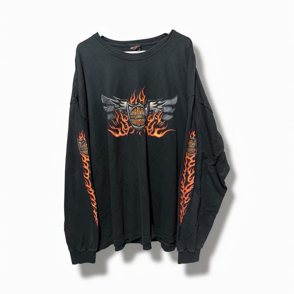 Harley-Davidson Other - Vintage Harley Davidson Winged Motors Fresno CA Flame Long Sleeve Shirt 4XL